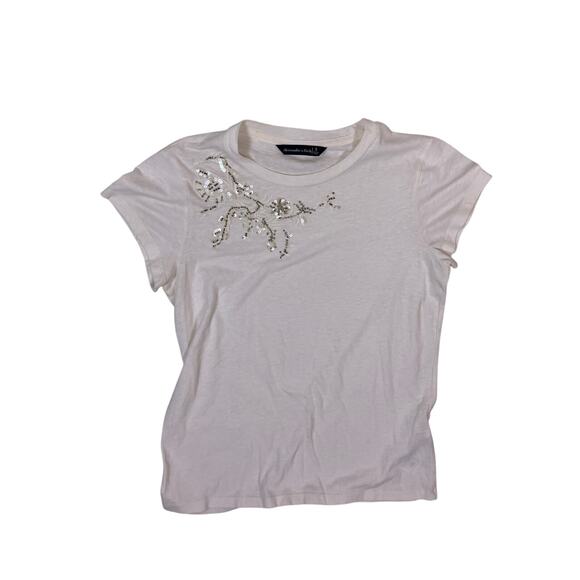 Y2K Abercrombie & Fitch Floral Sequin Short Sleeve Top Women’s Small White - Picture 1 of 5